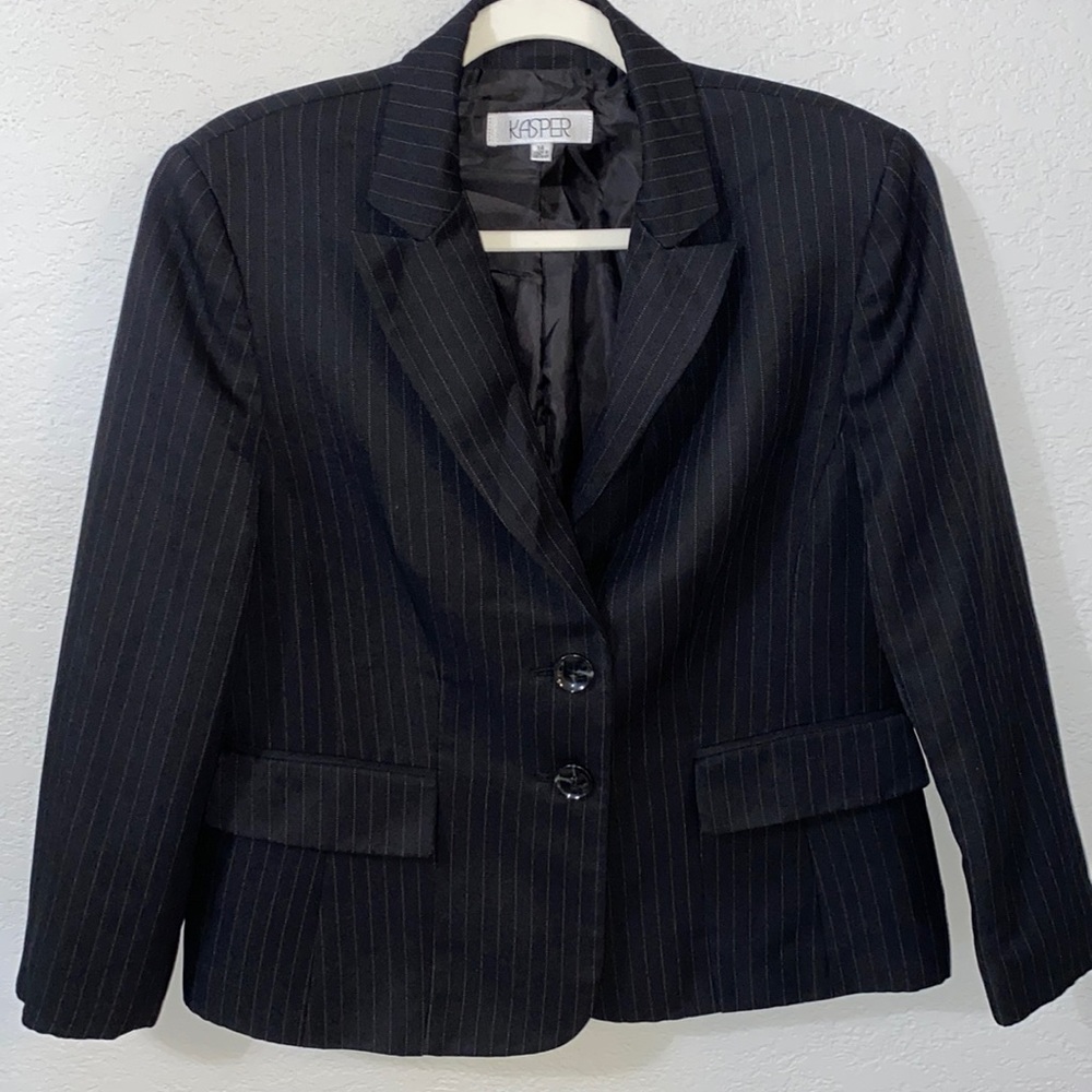 KASPER Women Pinstripe Black Blazer size 14